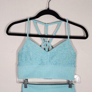ALO Yoga AloSoft Lavish Bra and Aura Shorts SET aqua blue size S